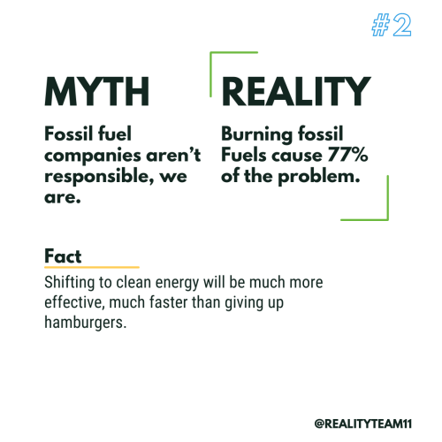 Myth: Fossil fuel companies aren't responsible for climate change, we are. Reality: Fossil fuels cause 77% of the problem.