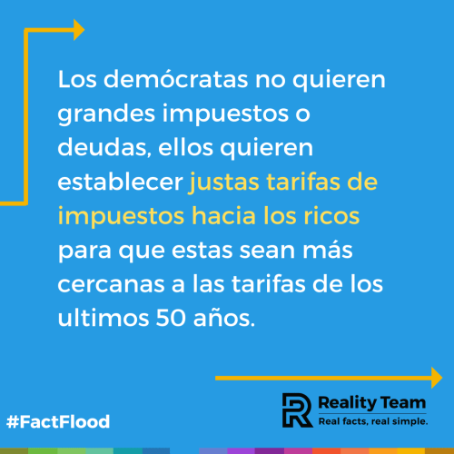 Los demócratas no quieren grandes impuestos o deudas, ellos quieren establecer justas tarifas de impuestos hacia los ricos para que estas sean más cercanas a las tarifas de los ultimos 50 años.