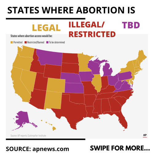 States where abortion is legal, illegal or restricted, or TBD.