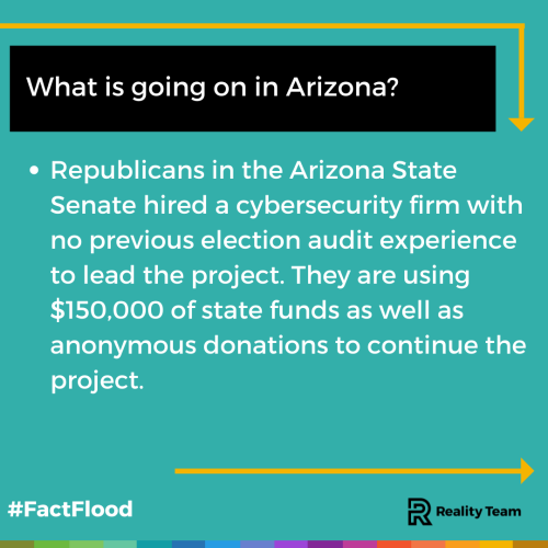 What is going on in Arizona? Republicans in the Arizona State Senate hired a cybersecurity firm with no previous election audit experience to lead the project. They are using $150,000 of state funds as well as anonymous donations to continue the project.