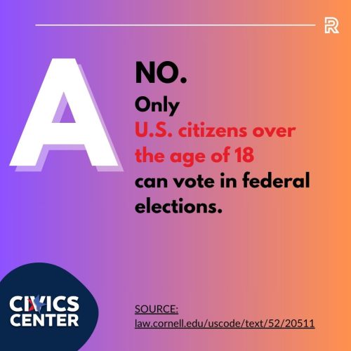 No. Only US citizens over the age of 18 can vote in federal elections.
