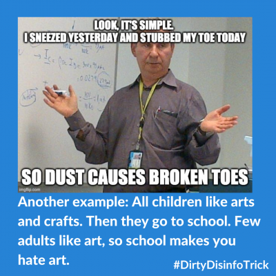 Another example: All children like arts and crafts. Then they go to school. Few adults like art, so school makes you hate art.