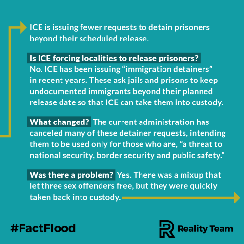 ICE is issuing fewer requests to detain prisoners beyond their scheduled release. Is ICE forcing localities to release prisoners? No. ICE has been issuing immigration detainers in recent years. These ask jails and prisons to keep undocumented immigrants beyond their planned release date so that ICE can take them into custody.