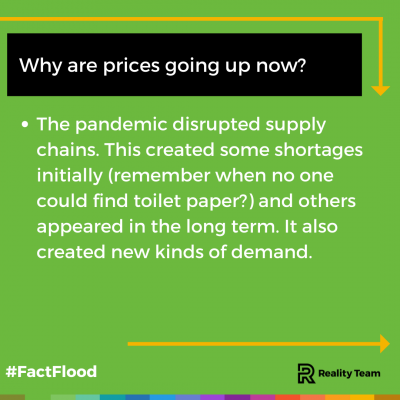 Why are prices going up now (or why do people expect prices will go up)? The pandemic disrupted supply chains. This created some shortages initially (remember when no one could find toilet paper?) and others appeared in the long term. It also created new kinds of demand.