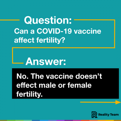 Question: Can a COVID-19 vaccine affect fertility? Answer: No. The vaccine doesn't affect male or female fertility.
