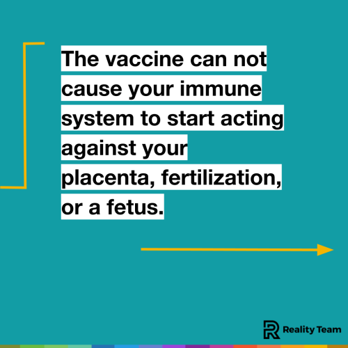 The vaccine cannot cause your immune system to start acting against your placenta, fertilization, or a fetus.