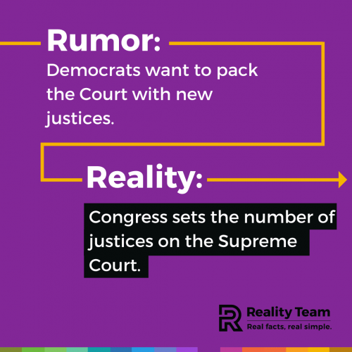 Rumor: Democrats want to pack the Court with new justices. Reality: Congress sets the number of justices on the Supreme Court.