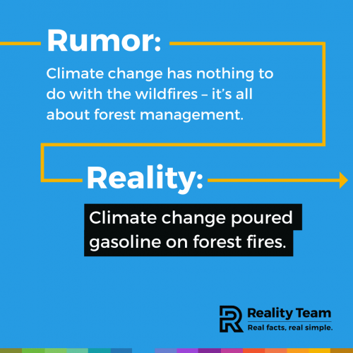 Rumor: Climate change has nothing to do with the wildfires - it's all about forest management. Reality: Climate change poured gasoline on forest fires.