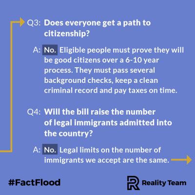 Does everyone get a path to citizenship? Eligible people must prove they will be good citizens over a 6-10 year process. They must pass several background checks, keep a clean criminal record and pay taxes on time. Will the bill raise the number of legal immigrants admitted into the country? No. Legal limits on the number of immigrants we accept are the same.