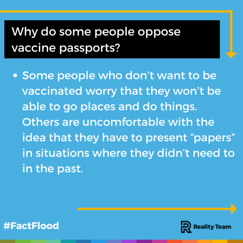 Why do some people oppose vaccine passports? Some people who don’t want to be vaccinated worry that they won’t be able to go places and do things. Others are uncomfortable with the idea that they have to present papers in situations where they didn’t need to in the past.